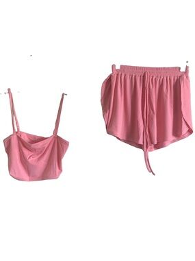 Mido Pink Cropped Cami and Elastic Waist Shorts Sleep Set
